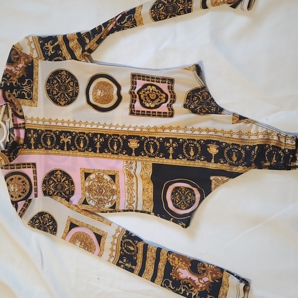 TIMING Small mock neck black pink cream and gold bodysuit - Picture 2 of 8